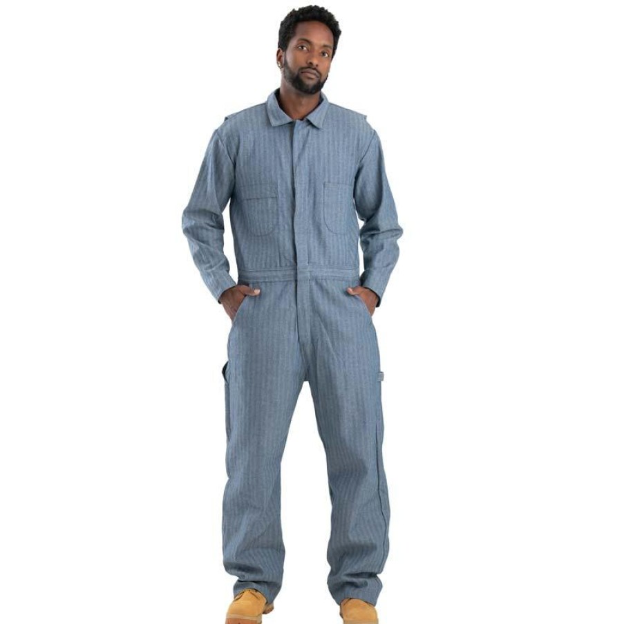 Outerwear Berne Coveralls | Berne Men'S All Cotton Standard Unlined Coveralls Fisher Stripe