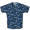 Healthcare Cherokee Scrub HQ Scrub Tops | Cherokee Scrub Hq Dot'S Wonderful Print Scrub Top Blue Geometrics