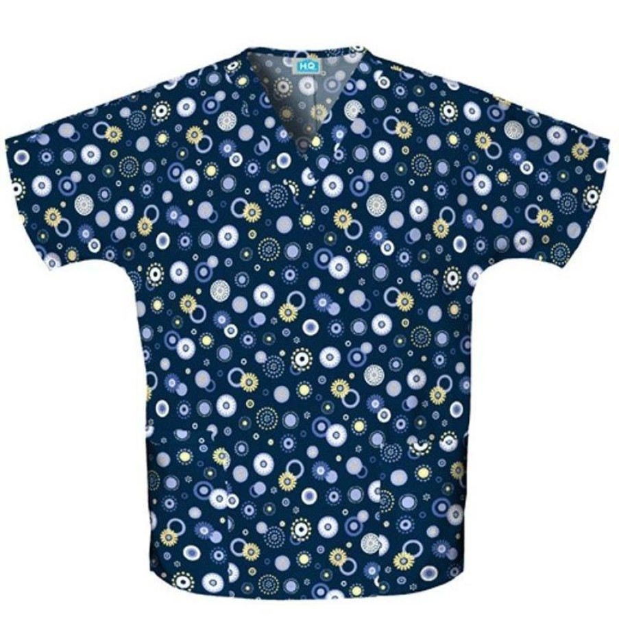 Healthcare Cherokee Scrub HQ Scrub Tops | Cherokee Scrub Hq Dot'S Wonderful Print Scrub Top Blue Geometrics