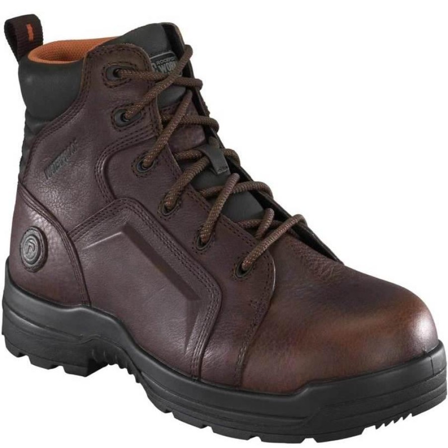 Footwear Rockport Non-Steel Safety Toe | Rockport 6-Inch More Energy Composite Toe Waterproof Work Boots Brown