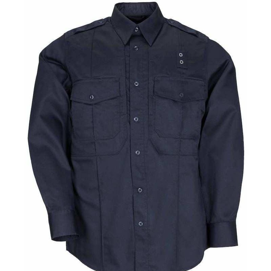 Workwear 5.11 Tactical Work Shirts | 5.11 Tactical Men'S B Class Taclite Pdu Long Sleeve Shirt Midnight Navy Blue