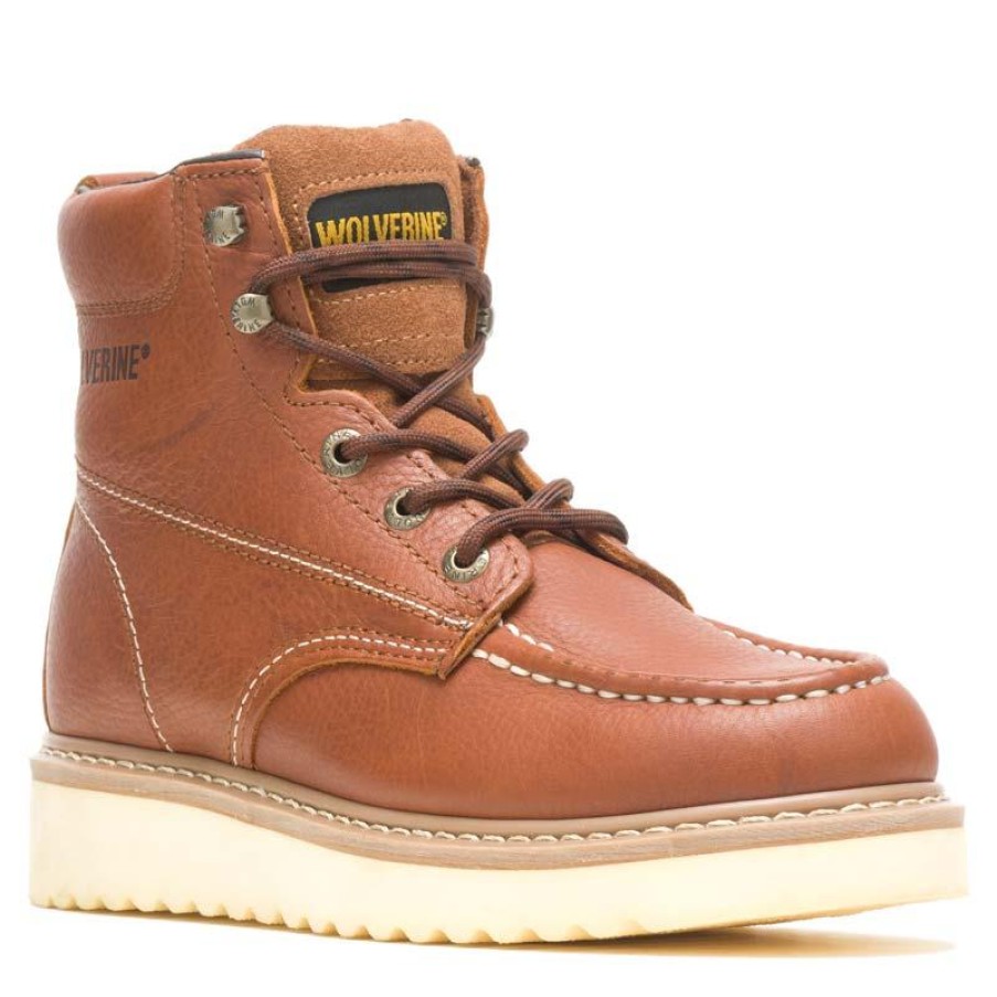 Footwear Wolverine Steel Toe | Wolverine 6-Inch Moc Wedge Steel Toe Boots Brown