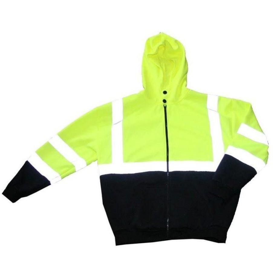 Outerwear Work Force Sweatshirts | Work Force Men'S Class 3 Hi Viz Black Bottom Full Zip Hoodie Hi Viz Green