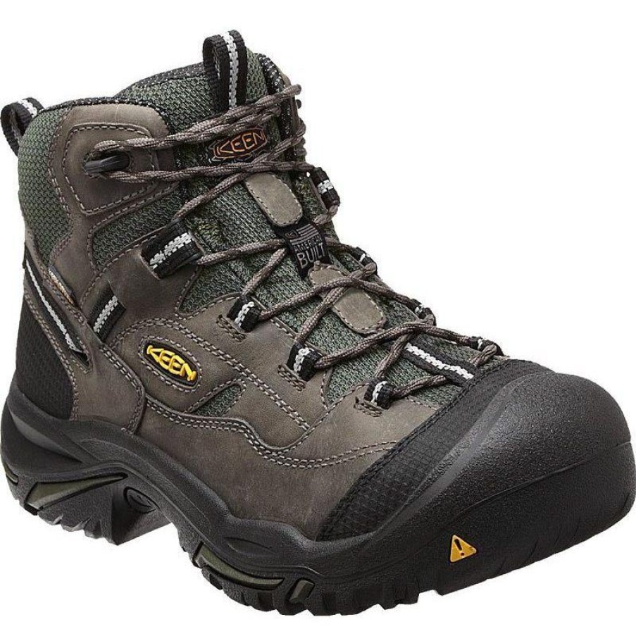 Footwear KEEN Utility Non-Slip Boots | Keen Utility Men'S Braddock Mid Waterproof Steel Toe Workboot Gargoyle / Forest Nt