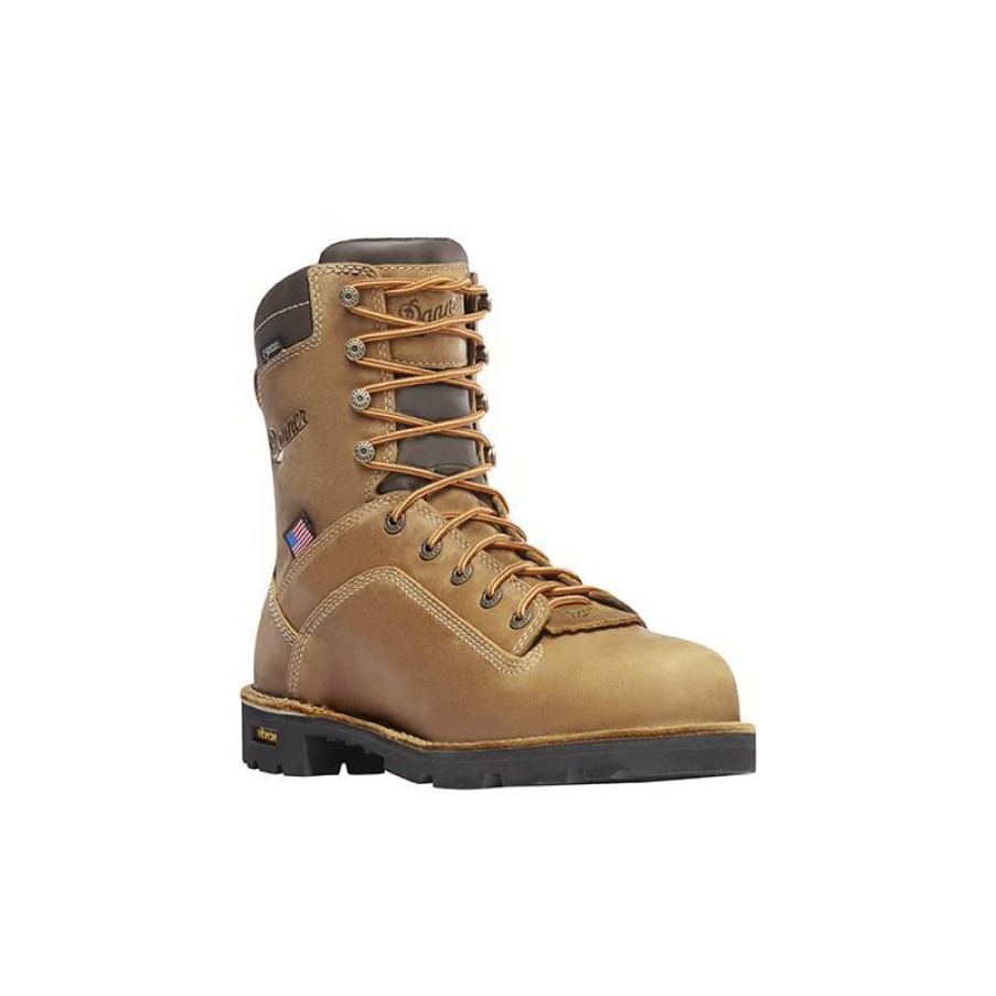 Footwear Danner Work Boots | Danner Men'S 8" Quarry U.S.A. Made Insulated Soft Toe Work Boot Distressed Brown