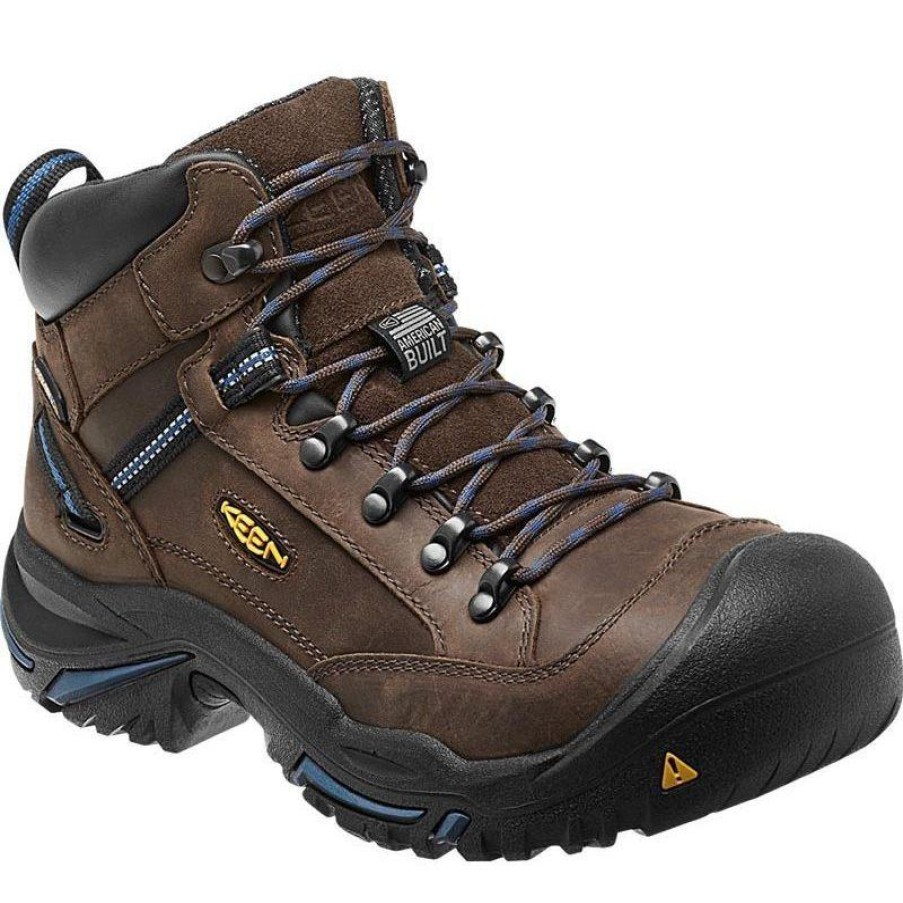 Footwear KEEN Utility Non-Slip Boots | Keen Utility Men'S Braddock Mid Al Waterproof Steel Toe Workboot Bison / Ensign Blue