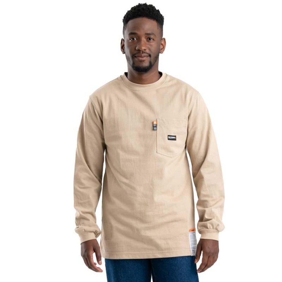 Workwear Berne Flame Resistant Shirts | Berne Men'S Flame Resistant Long Sleeve Cotton Pocket Tee