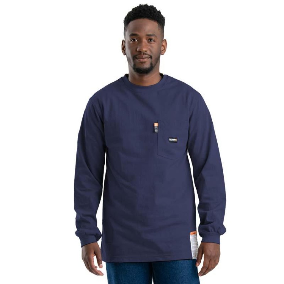 Workwear Berne Flame Resistant Shirts | Berne Men'S Flame Resistant Long Sleeve Cotton Pocket Tee