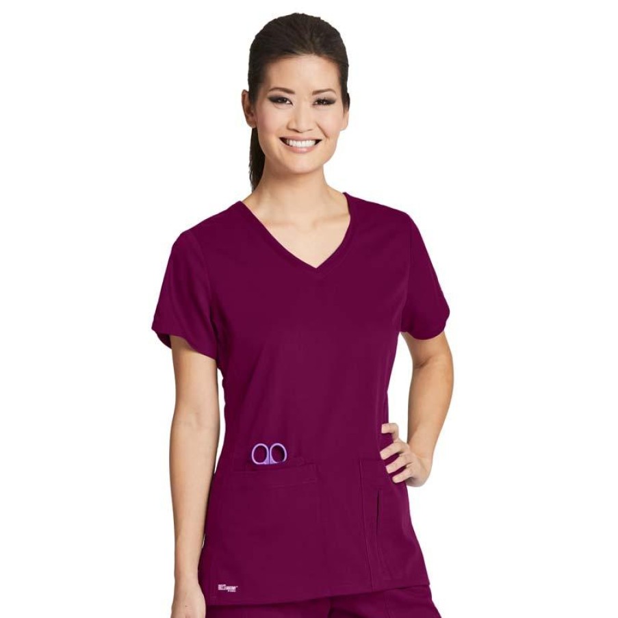 Healthcare Grey's Anatomy Active Scrub Tops | Grey'S Anatomy Active Women'S 4 Pocket V-Neck Side Panel Scrub Top