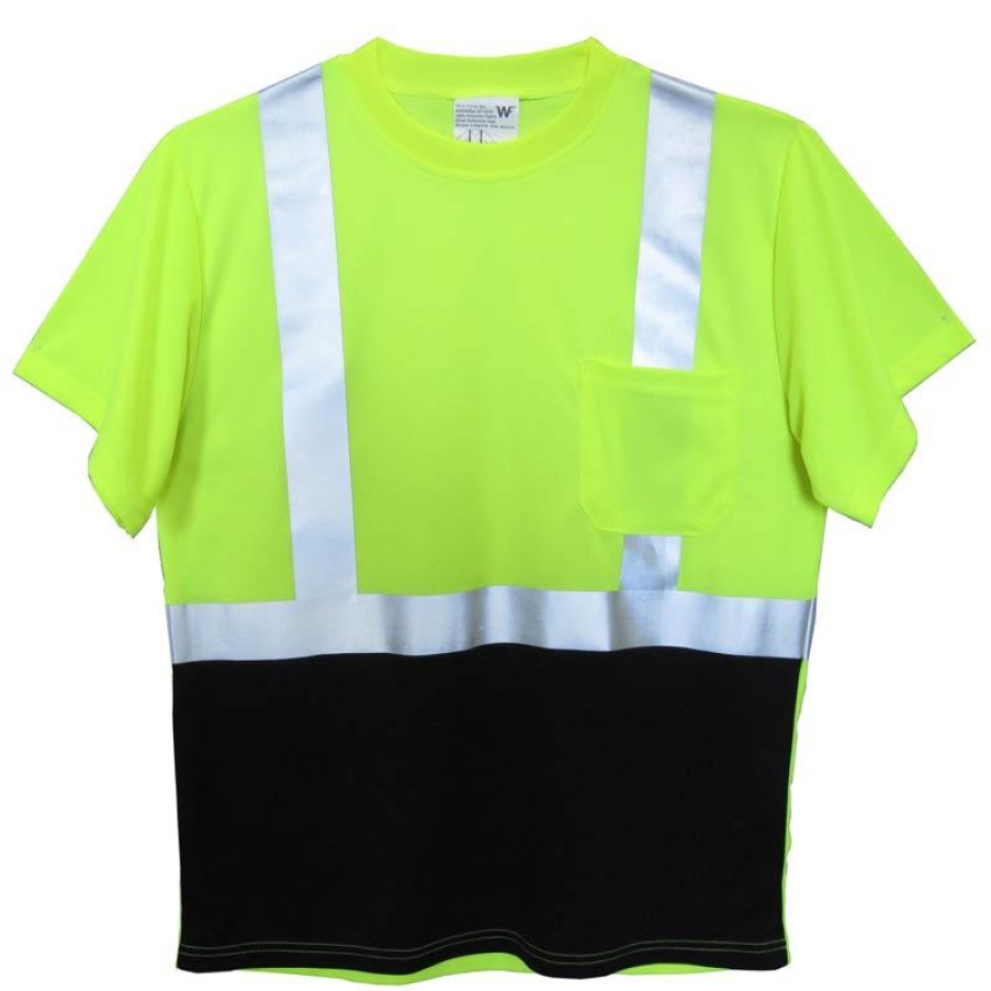 Workwear Work Force Hi-Visibility Shirts | Work Force Men'S Class 2 Black Bottom Hi Visibility Safety T-Shirt Lime