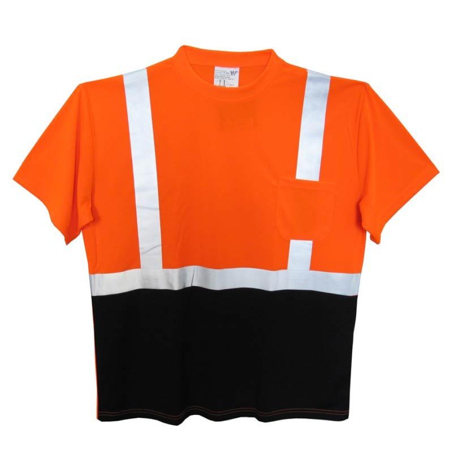 Workwear Work Force Hi-Visibility Shirts | Work Force Men'S Class 2 Black Bottom Hi Visibility Safety T-Shirt Orange