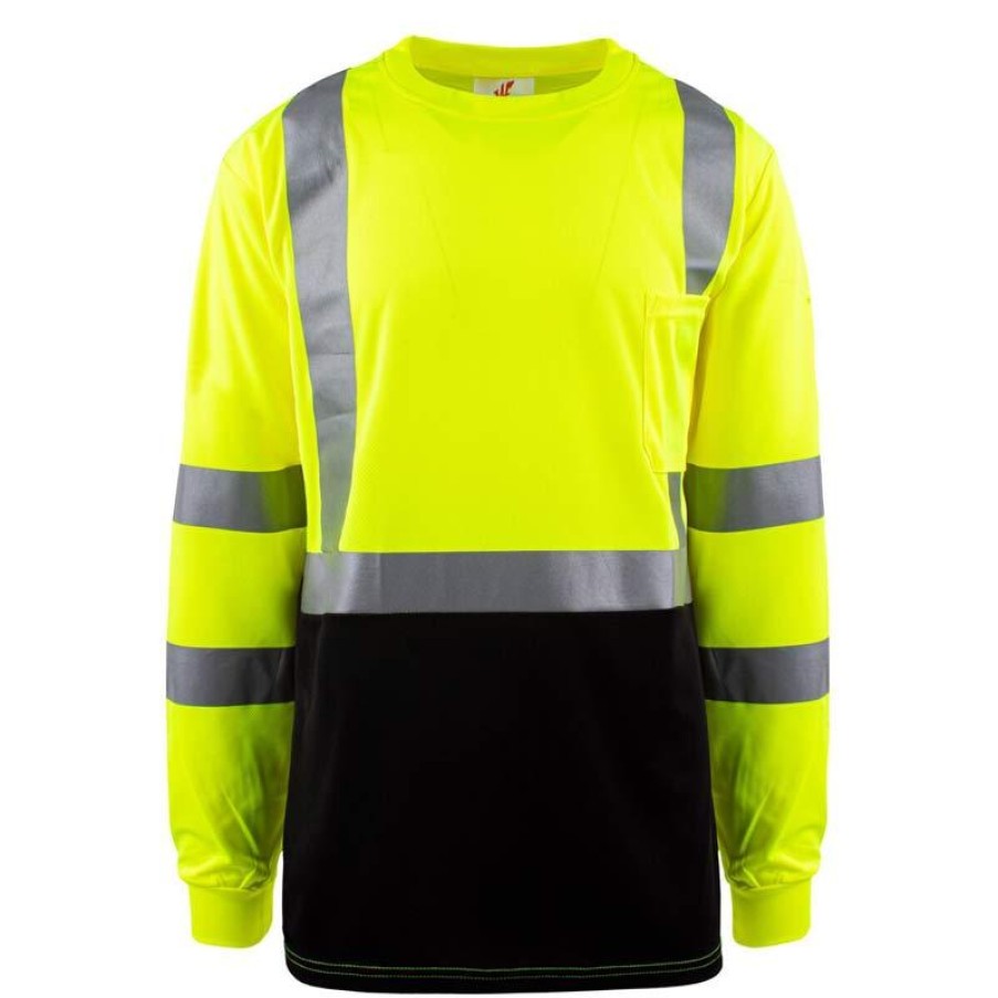 Workwear Work Force Hi-Visibility Shirts | Work Force Men'S Class 3 Long Sleeve Reflective Safety T-Shirt Lime / Black