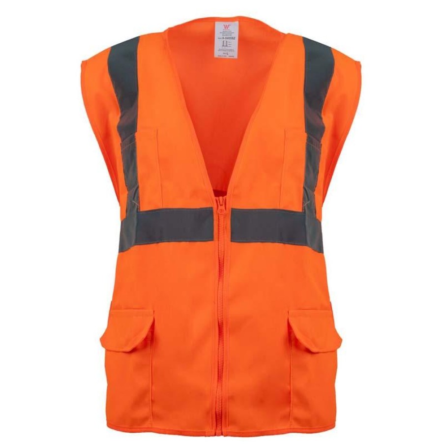 Outerwear Work Force Vests | Work Force Class 2 Hi-Visibility Zip Up Vest Hi-Vis Orange