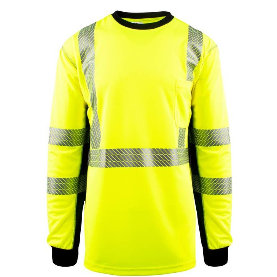 Workwear Work Force Hi-Visibility Shirts | Work Force Men'S Class 3 Hi Visibility Long Sleeve Safety T-Shirt Lime / Black