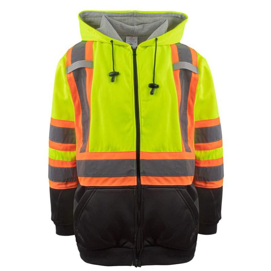 Outerwear Work Force Hoodies | Work Force Men'S Class 3 Hi-Visibility Thermal Lined Hooded Sweatshirt Lime / Black