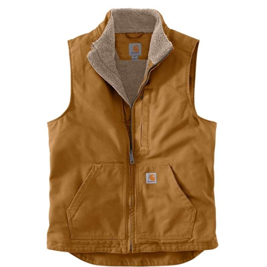 Outerwear Carhartt Vests | Carhartt Men'S Washed Duck Sherpa Lined Mock Neck Vest