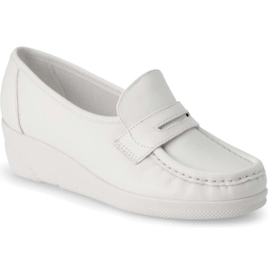 Footwear Nursemates Slip Ons | Nursemates Women'S Pennie Loafer Step In White