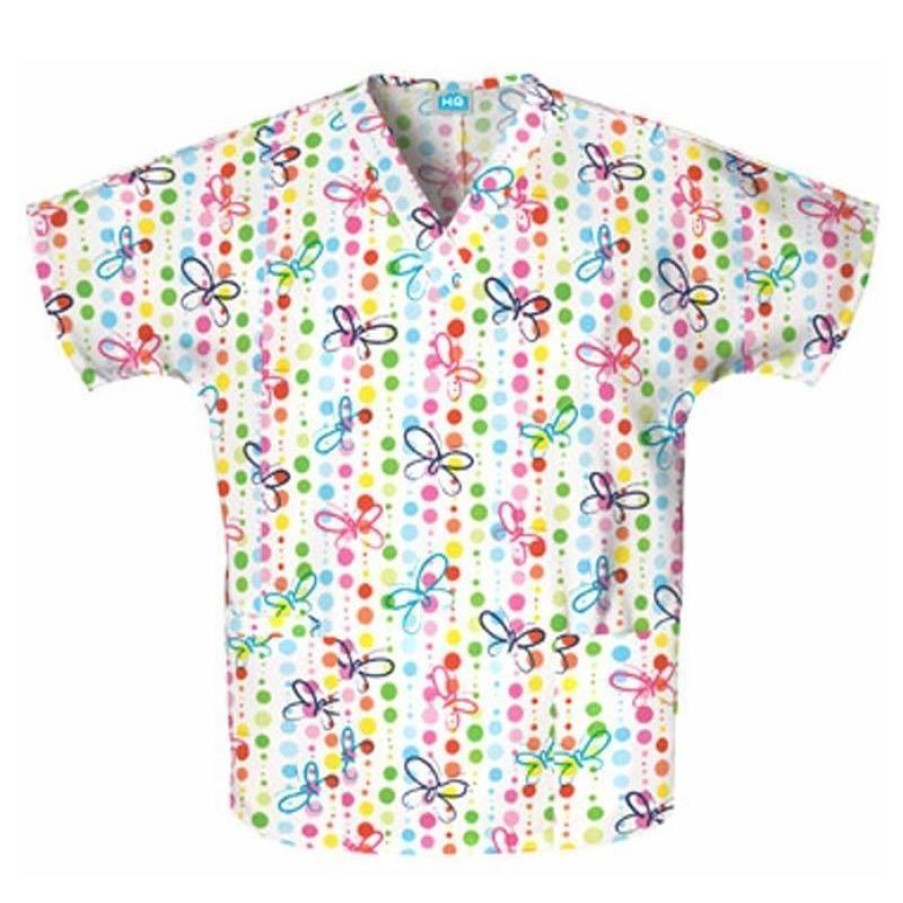 Healthcare Cherokee Scrub HQ Scrub Tops | Cherokee Scrub Hq Butterfly Dots V-Neck Tunic Scrub Top Print