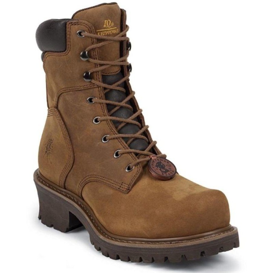 Footwear Chippewa Steel Toe | Chippewa Men'S 8-Inch Steel Toe Logger Boots Brown