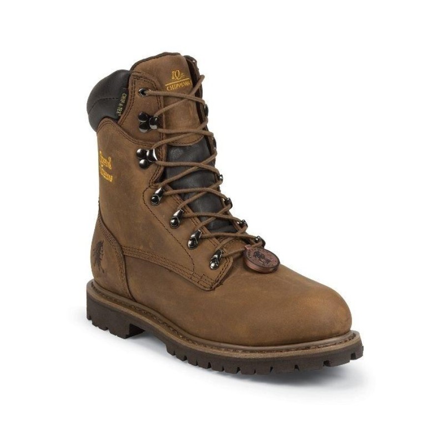 Footwear Chippewa Steel Toe | Chippewa Men'S 8-Inch Waterproof Ins Steel Toe Work Boots Brown