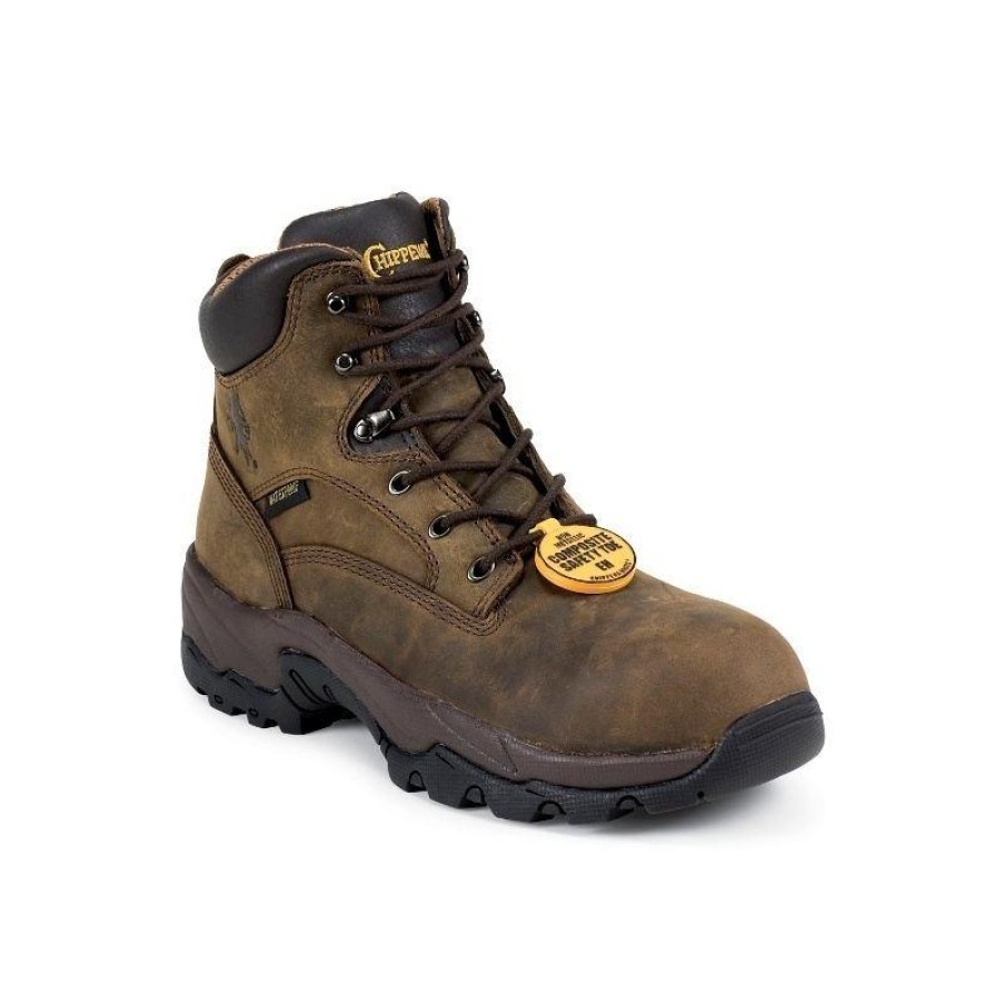 Footwear Chippewa Non-Steel Safety Toe | Chippewa Men'S 6-Inch Waterproof Composite Toe Work Boots Brown