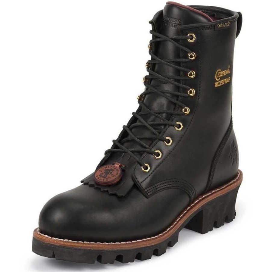 Footwear Chippewa Steel Toe | Chippewa Men'S 8-Inch Ins Steel Toe Waterproof Logger Boots Black