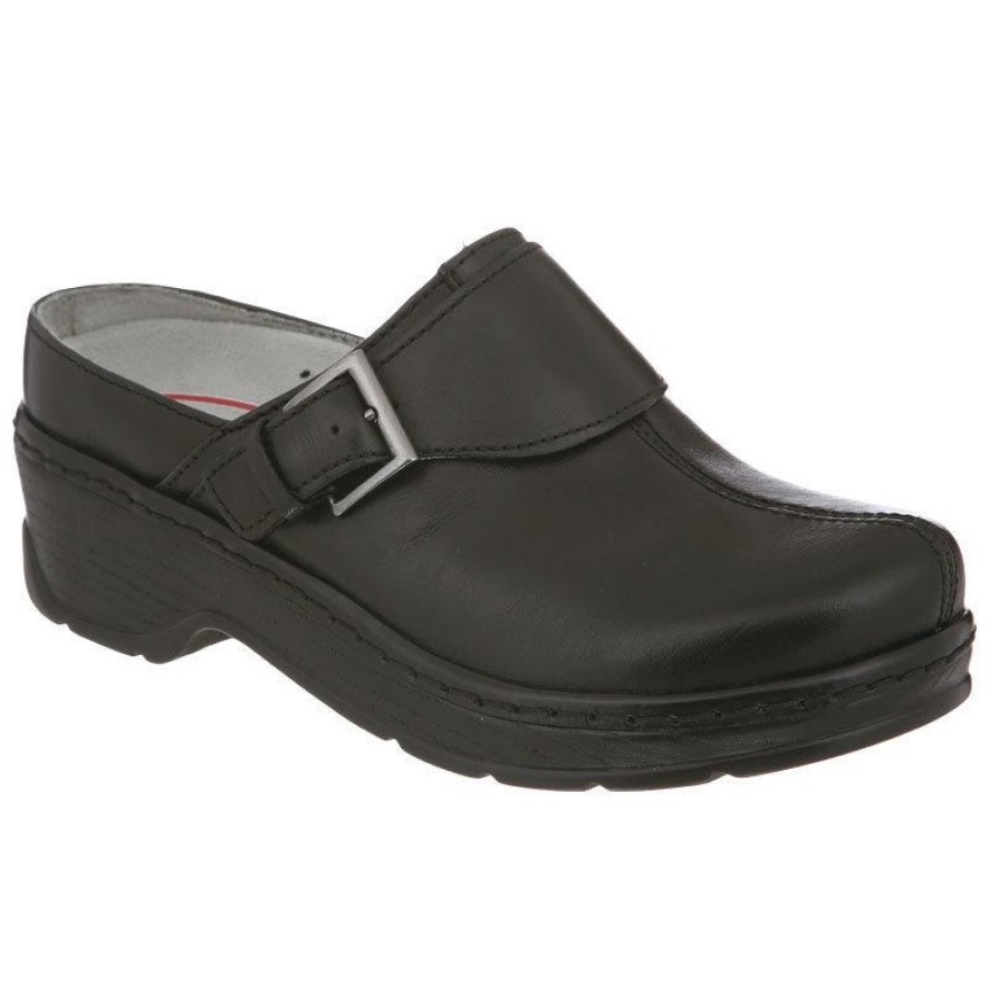 Footwear Klogs Non-Slip Healthcare | Klogs Women'S Austin Buckle Clog Black Smooth