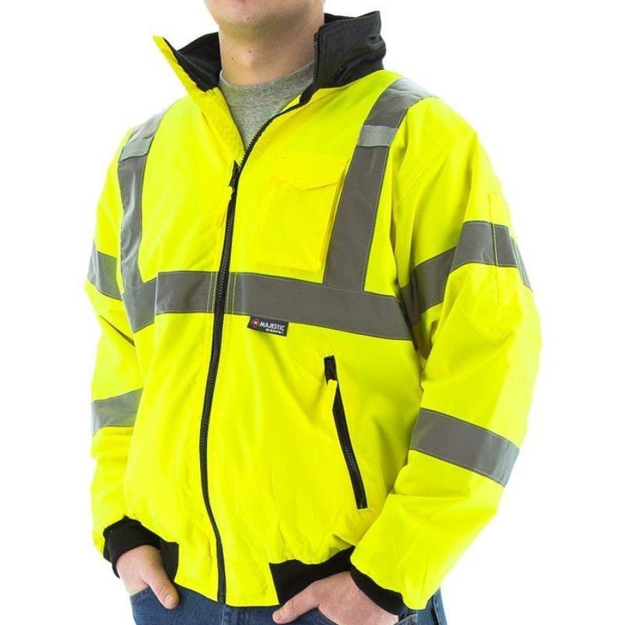 Outerwear Work Force Coats & Jackets | Work Force Mens 2-In-1 Hi Viz Class 3 Bomber Jacket Lime