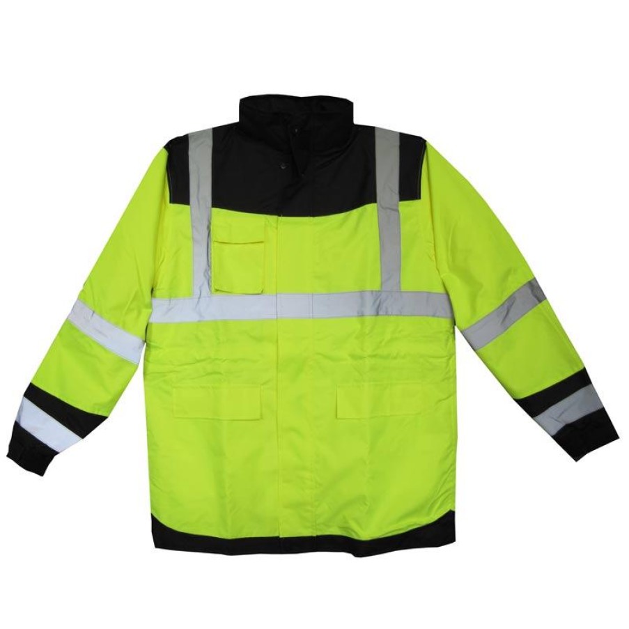 Outerwear Work Force Rain Jackets | Work Force Men'S Waterproof Hi Viz With Reflective Rain Jacket Hi Viz Green