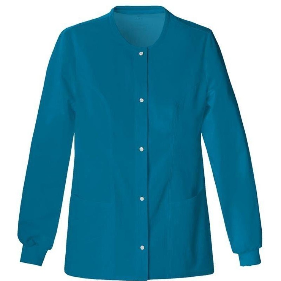 Healthcare Cherokee Luxe Lab Coats & Jackets | Cherokee Luxe Women'S Snap Front Warm-Up Scrub Jacket