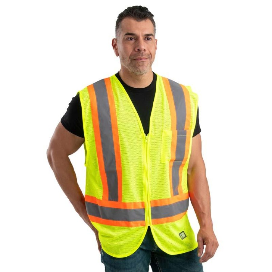 Outerwear Berne Vests | Berne High Visibility Zip Front Multi-Color Vest Hi-Vis Yellow