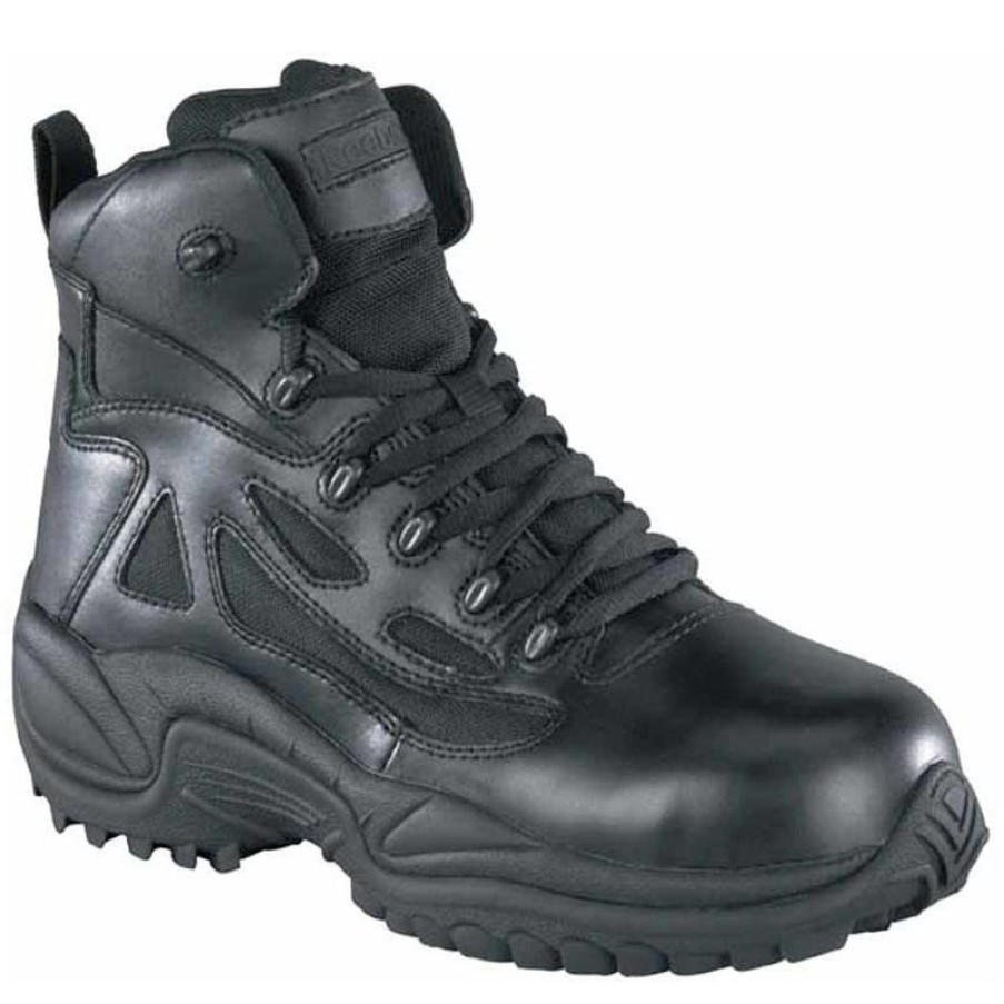 Footwear Reebok Non-Steel Safety Toe | Reebok Men'S Rapid Response Rb Stealth 6-Inch Composite Toe Side Zip Boots Black