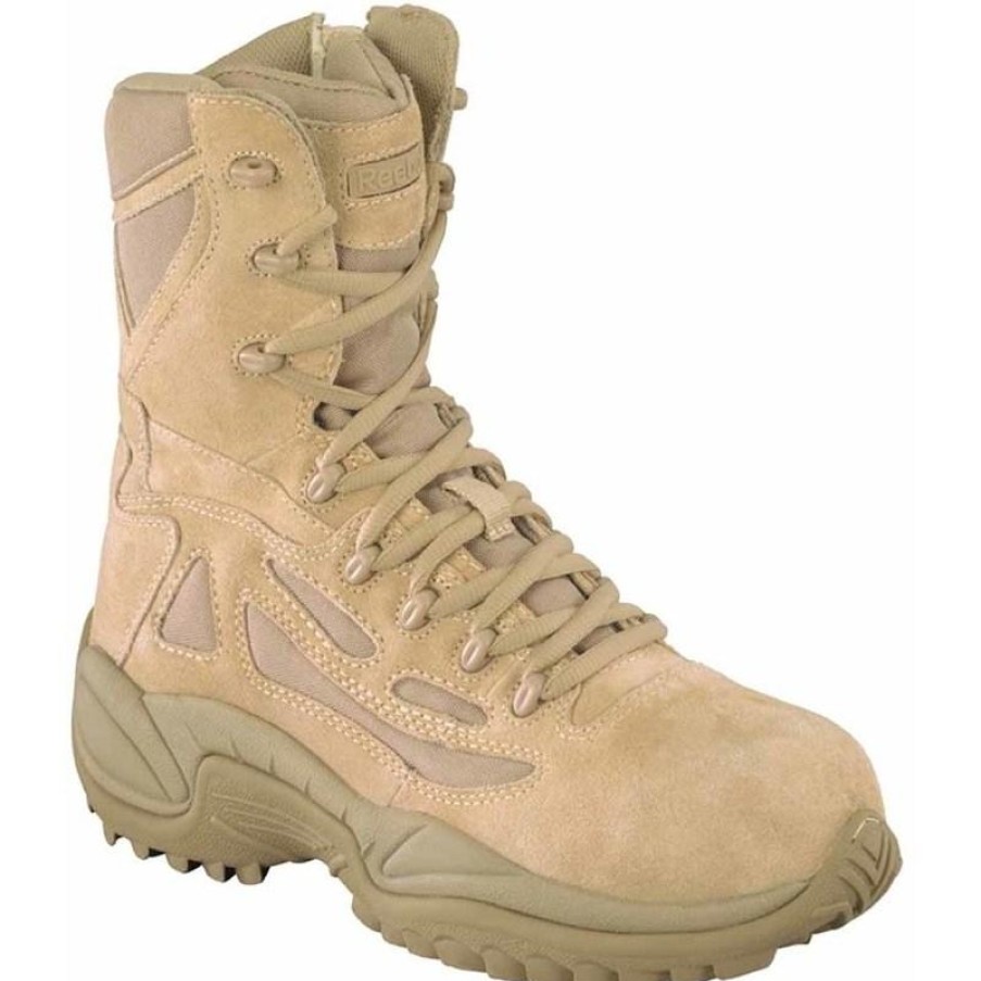 Footwear Reebok Non-Steel Safety Toe | Reebok Men'S Rapid Response Rb Stealth 8-Inch Comp Toe Side Zip Boots Desert