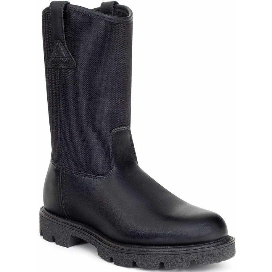 Footwear Rocky Wellington | Rocky Men'S 10-Inch Pull-On Wellington Duty Boots Black