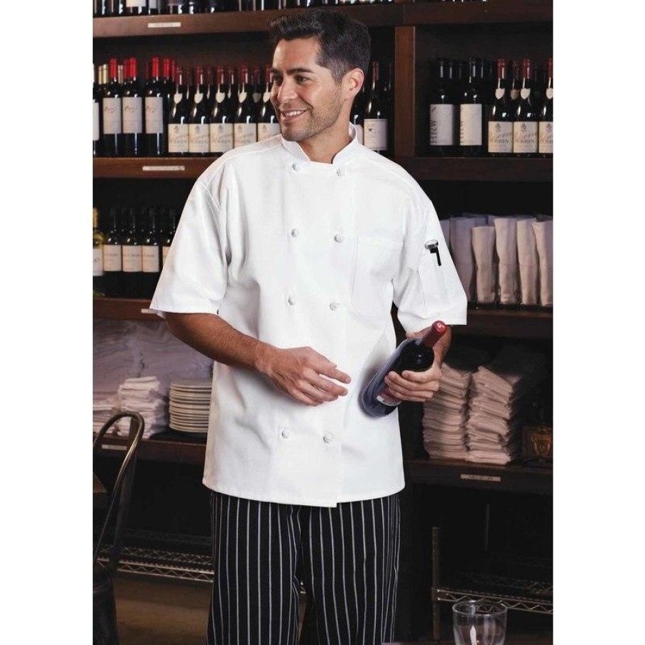 Workwear Uncommon Threads Chef Coats | Uncommon Threads Monterey Short Sleeve 10 Knot Button Chef Coat