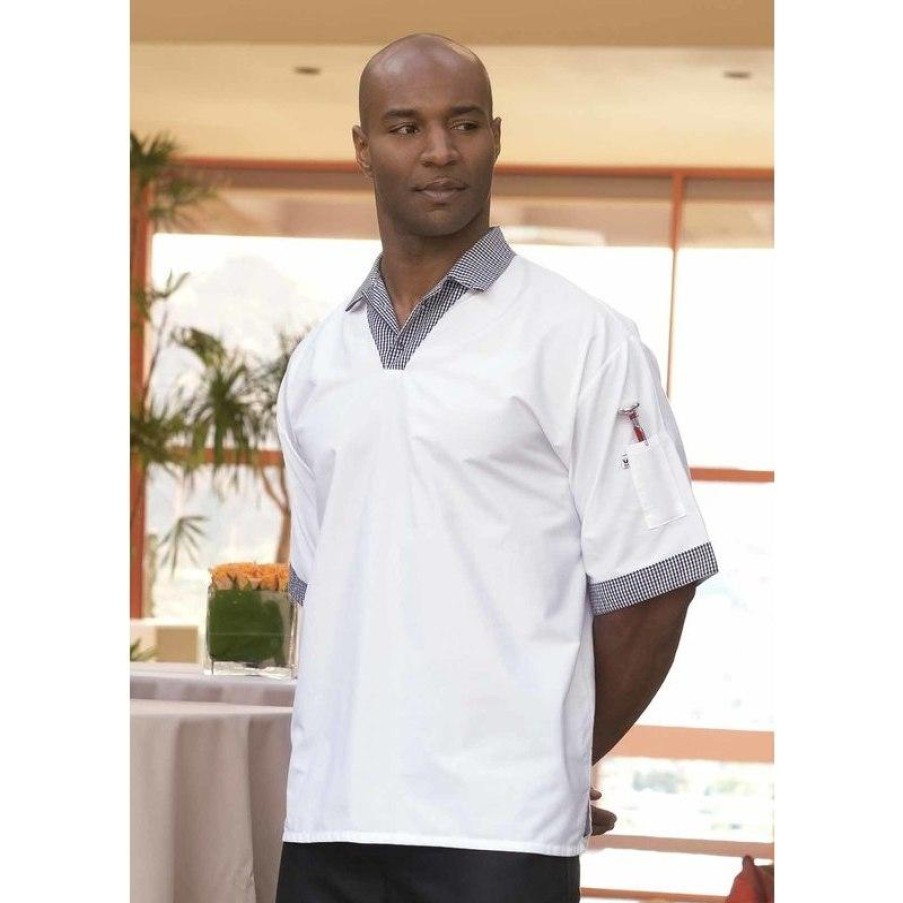 Workwear Uncommon Threads Chef Shirts | Uncommon Threads Short Sleeve Pullover V-Neck Utility Shirt White / Shepherds