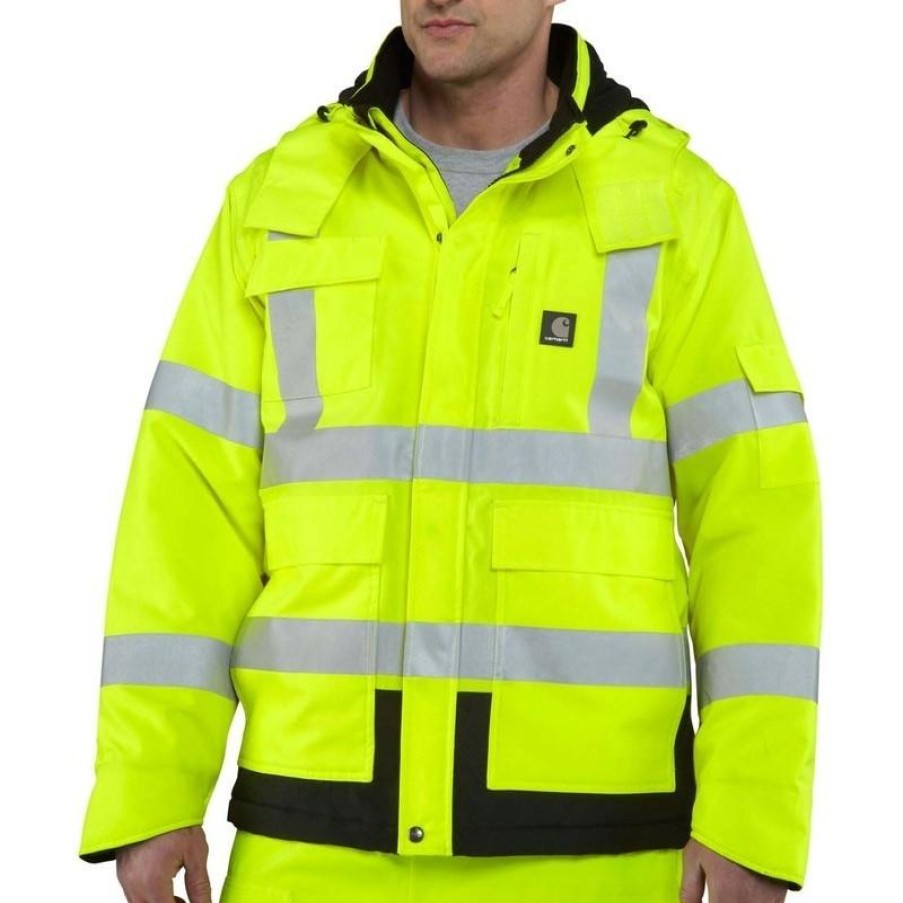 Outerwear Carhartt Rain Jackets | Carhartt Men'S High Visibility Class 3 Sherwood Jacket Brite Lime