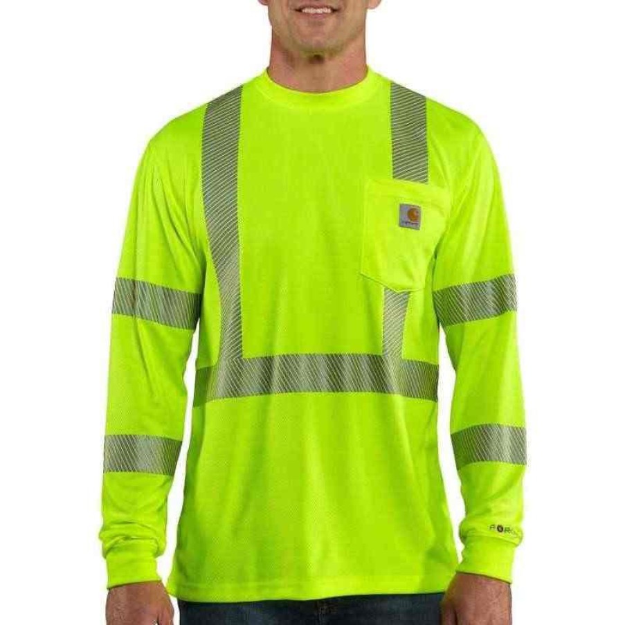 Workwear Carhartt T-Shirts | Carhartt Mens Force High-Visibility Long-Sleeve Class 3 T-Shirt