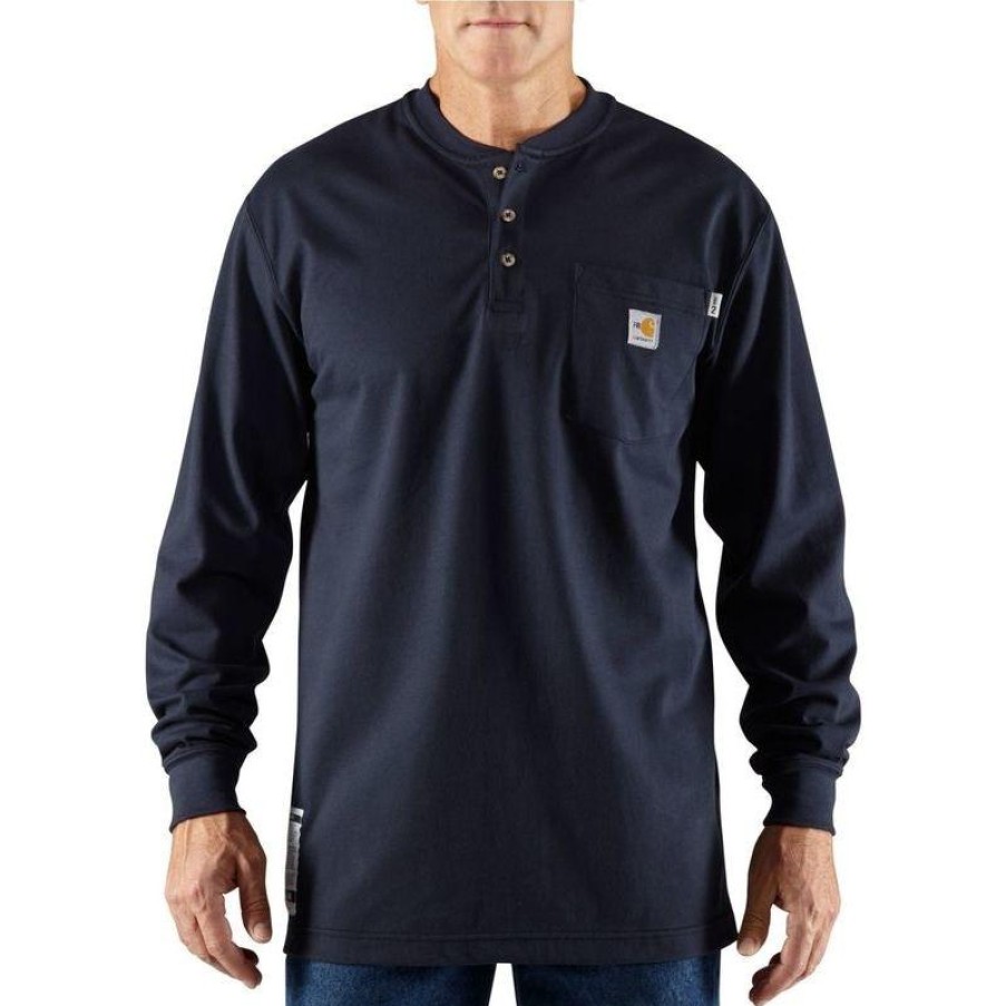 Workwear Carhartt T-Shirts | Carhartt Men'S Fire Resistant Force Long Sleeve Henley