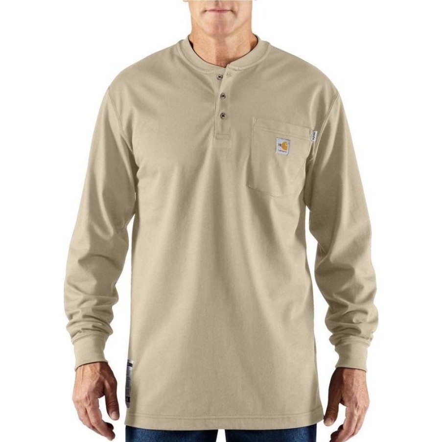 Workwear Carhartt T-Shirts | Carhartt Men'S Fire Resistant Force Long Sleeve Henley