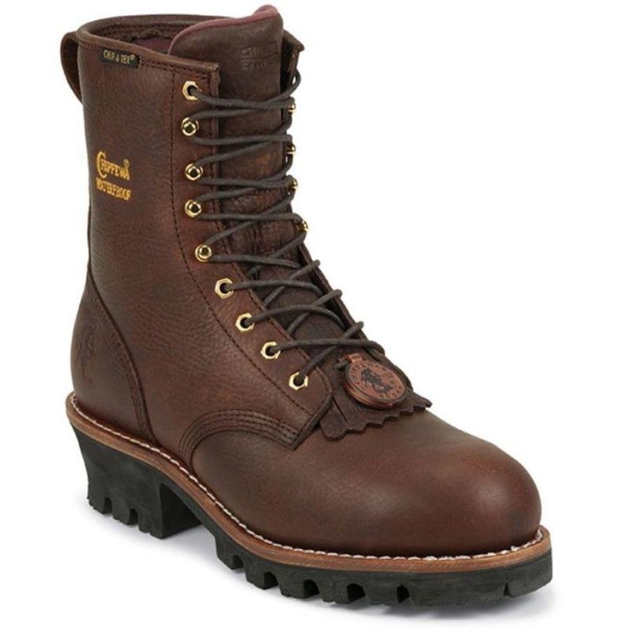 Footwear Chippewa Steel Toe | Chippewa Men'S 8-Inch Wp Insulated Steel Toe Logger Boots Brown