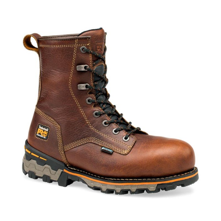 Footwear Timberland Pro Non-Steel Safety Toe | Timberland Pro Men'S Boondock 8-Inch Wp Composite Toe Work Boots Brown