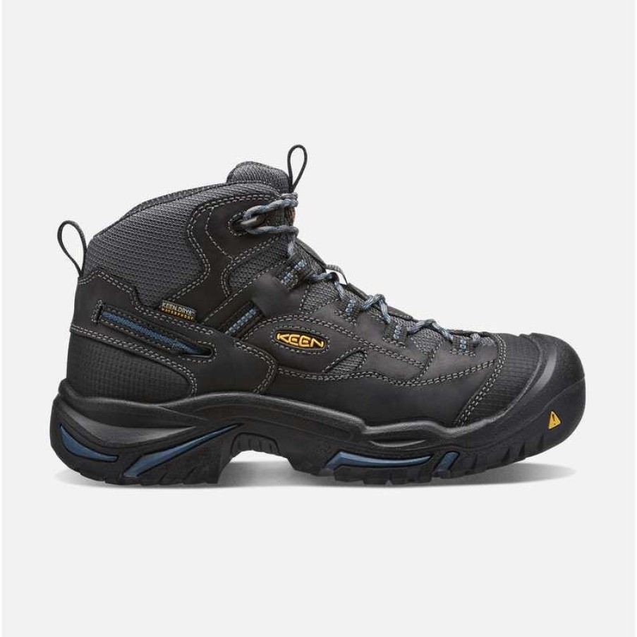 Footwear KEEN Utility Non-Slip Boots | Keen Utility Men'S Braddock Waterproof Mid Soft Toe Hiker Raven/Estate Blue