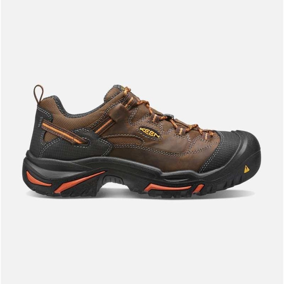 Footwear KEEN Utility Non-Slip Shoes | Keen Utility Men'S Braddock Soft Toe Low Hiker Cascade Brown/Orange Ochre