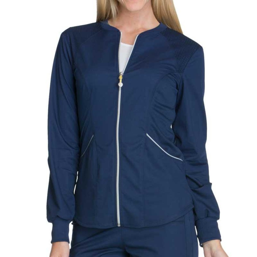 Healthcare Cherokee Luxe Sport Lab Coats & Jackets | Cherokee Luxe Sport Women'S Zip Front Warm-Up Scrub Jacket