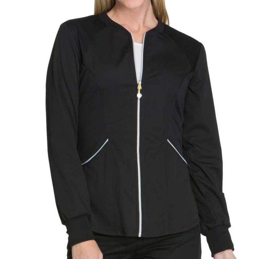 Healthcare Cherokee Luxe Sport Lab Coats & Jackets | Cherokee Luxe Sport Women'S Zip Front Warm-Up Scrub Jacket