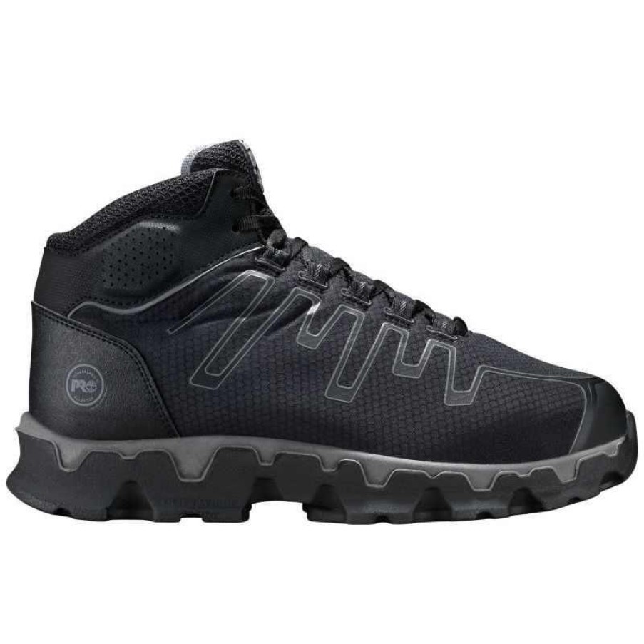 Footwear Timberland Pro Non-Slip Shoes | Timberland Pro® Men'S Powertrain Alloy Toe Eh Athletic Mid Work Shoe Black