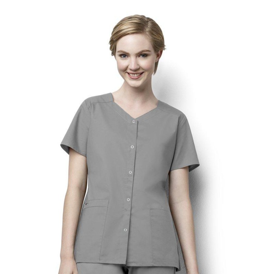 Healthcare Wonderwink Wonder Work Scrub Tops | Wonderwink Wonderwork Women'S Short Sleeve Snap Front Scrub Top