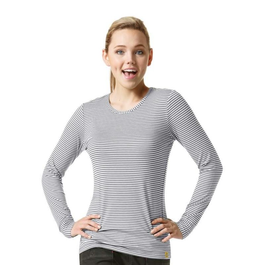 Healthcare WonderWink Layers Tees & Layering Pieces | Wonderwink Layers Women'S Long Sleeve Striped Underscrub Tee