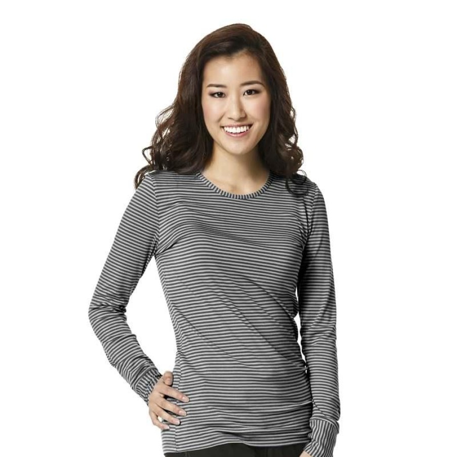 Healthcare WonderWink Layers Tees & Layering Pieces | Wonderwink Layers Women'S Long Sleeve Striped Underscrub Tee